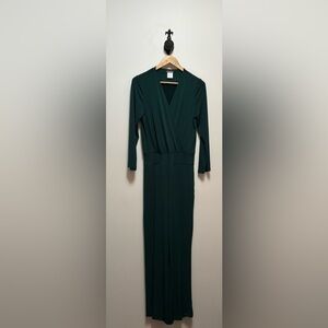 Women's Deep Green Long Sleeve Wrap Maxi Dress